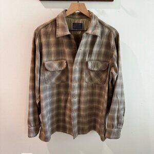Vintage 1960s Pendleton 100% Virgin Wool Neutral Plaid Shacket Large